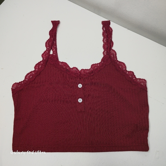 Elegant Burgundy Lace Trimmed Women's Top And Bottoms Pajamma Set✨️ - Picture 4 of 10